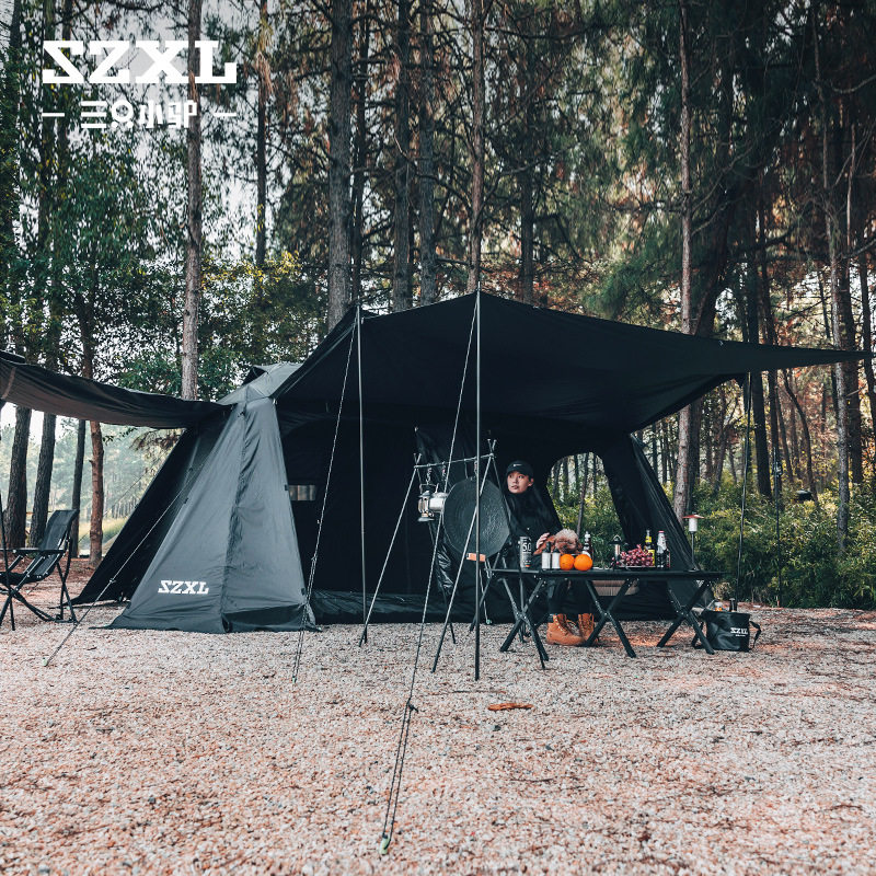 三只小驴两室一厅自动大帐篷户外露营防雨防晒黑化便携式折叠天幕
