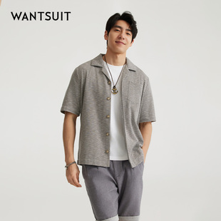 上衣外套叠穿男士 WANTSUIT春夏商务短袖 衬衫 细格纹针织开衫 舒 短袖