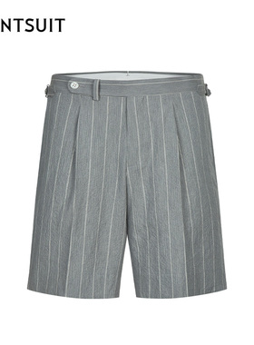 WANTSUIT秋冬休闲灰蓝色条纹短裤男士商务下装搭配舒适新款专柜同