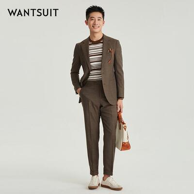 WANTSUIT男士咖色全绵羊毛西服上衣外套正式绅士新郎毕业礼物父亲