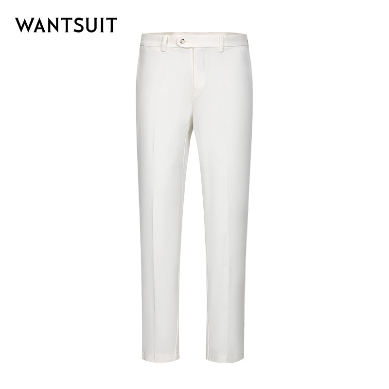 WANTSUIT秋冬男士纯白色休闲长裤正式绅装父亲男友轻奢型男搭配