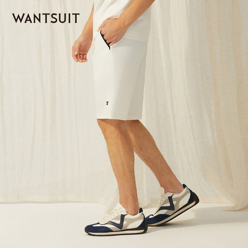 WANTSUIT夏季男士清爽米白色休闲运动短裤