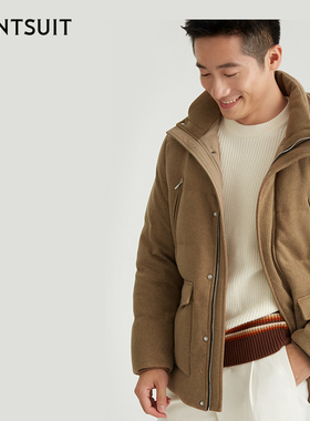 WANTSUIT卡其连帽羽绒服外套上衣男士秋冬保暖舒适反季轻奢老钱