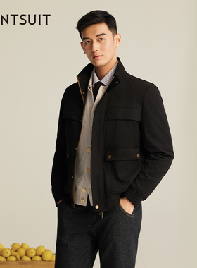 WANTSUIT秋冬黑色麂皮立领夹克衫工装巴恩轻奢老钱底特律猎装商务