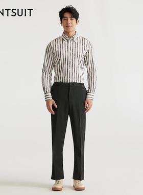WANTSUIT咖色条纹正装衬衫男士上衣绅士秋冬人夫感穿搭轻奢老钱