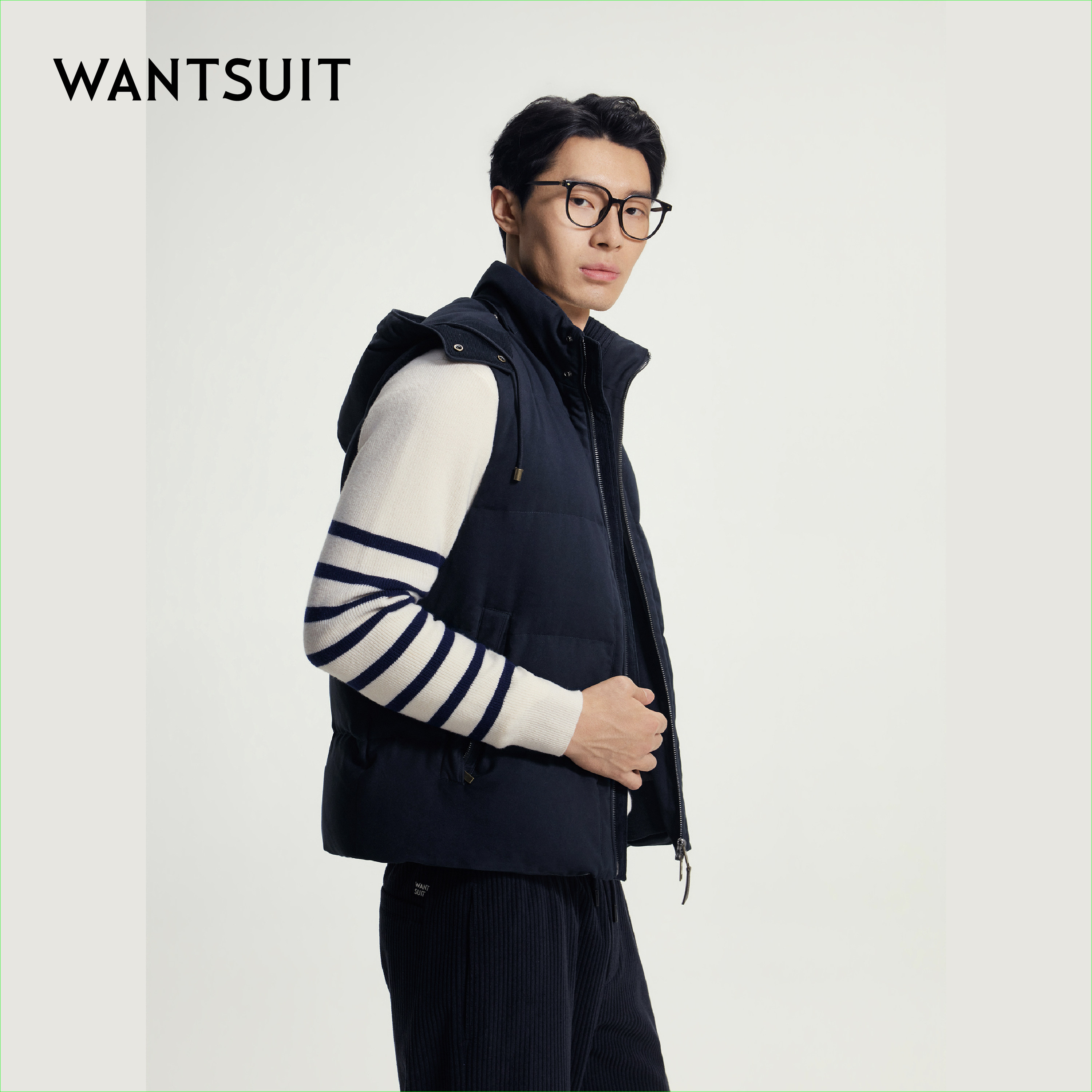 WANTSUIT秋冬藏青保暖休闲马甲