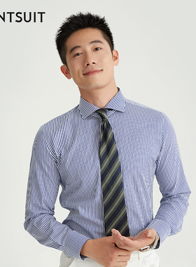 WANTSUIT意式蓝白色条纹衬衫男士正装上衣绅士专柜款