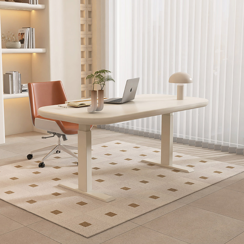 轻奢奶油风智能升降现代简约办公桌家用书房电脑桌带抽屉升降桌