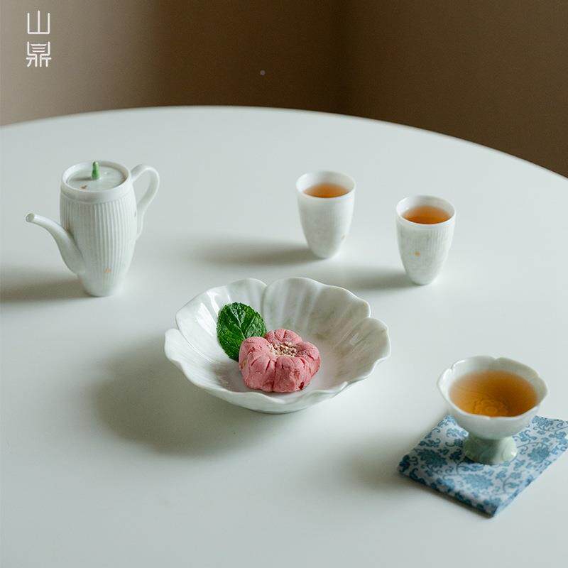 花荼渐变色高脚果盘家用陶瓷功夫点心碟蘼68399小清新壶垫开盖碗