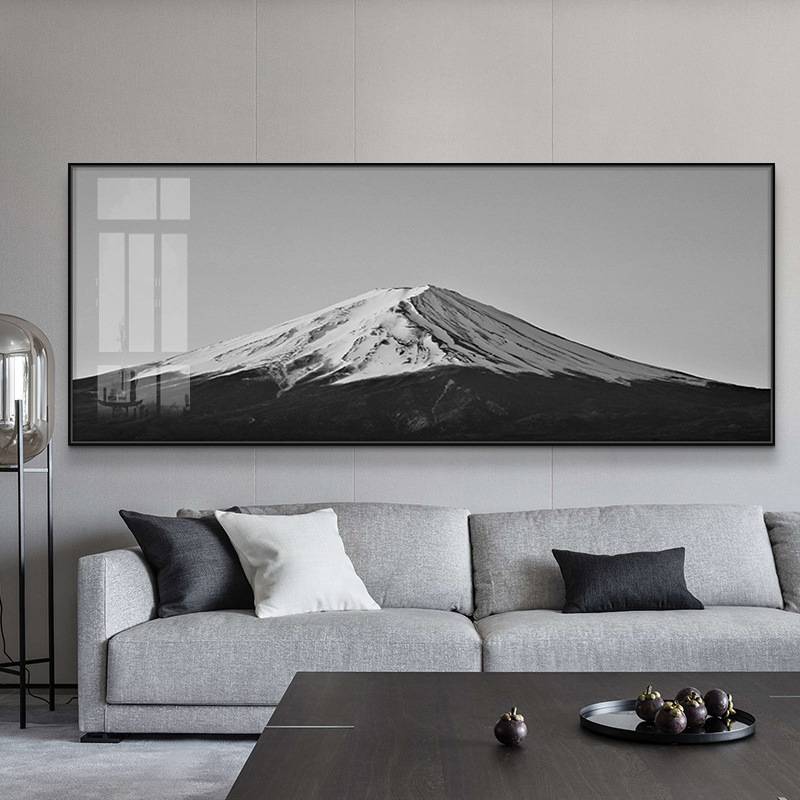 黑白富士山客厅装饰画卧室挂画极简办公室大气墙画工业风现代壁画图片