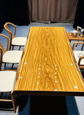 洲柚木实木大板茶原木办公桌茶台餐桌桌整板胡桌桃去书89032客厅