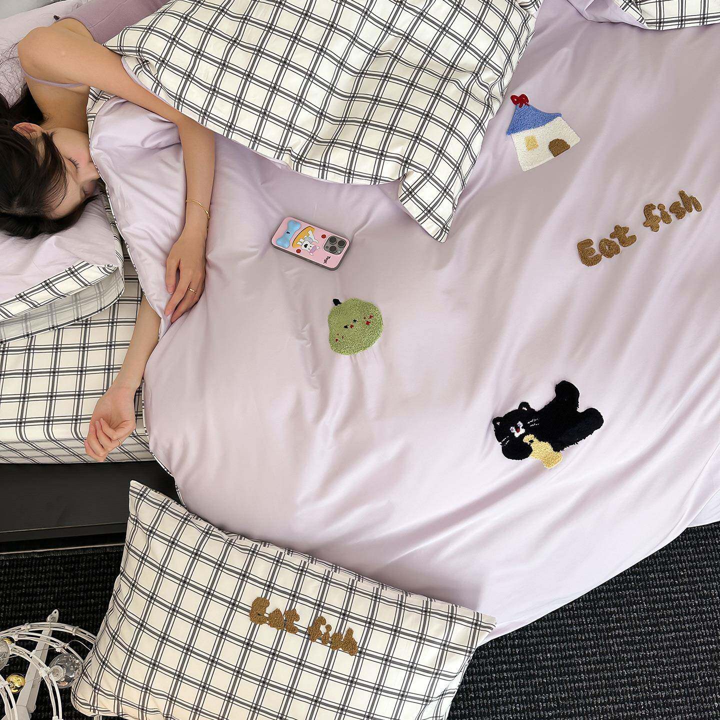 爱卡毛巾绣高支100可S长绒棉四套纯棉被套裸睡儿童三MRL通件套床