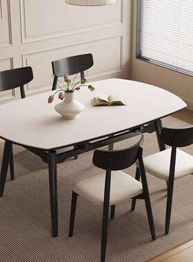 家折叠板圆桌黑色极简美式JQF复用古伸缩实圆形餐木岩桌椅组合小