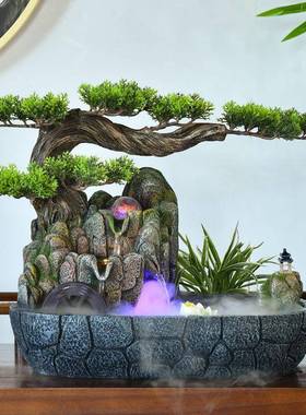 假山景流水喷泉摆件客厅饰迎客山水盆景循环水H19065松风水球装送