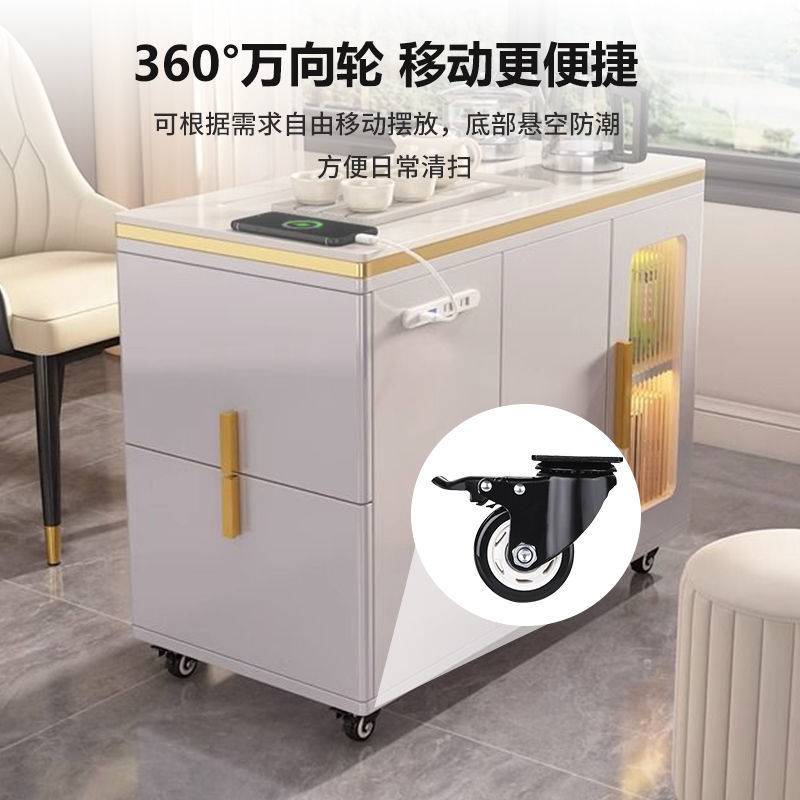 fLE实木岩板沙发边几茶桌简约现代茶台多功能储物移动茶水柜家用