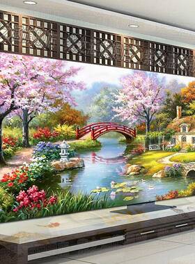 十字绣0风25新款客厅线绣简约现代欧式油花园小画79954屋山水景画