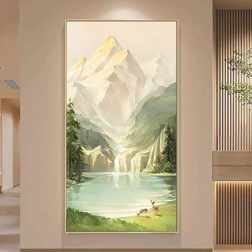 有靠山水画挂沙发背关景画客厅入户门正对墙背ZBB画奶油风玄装饰