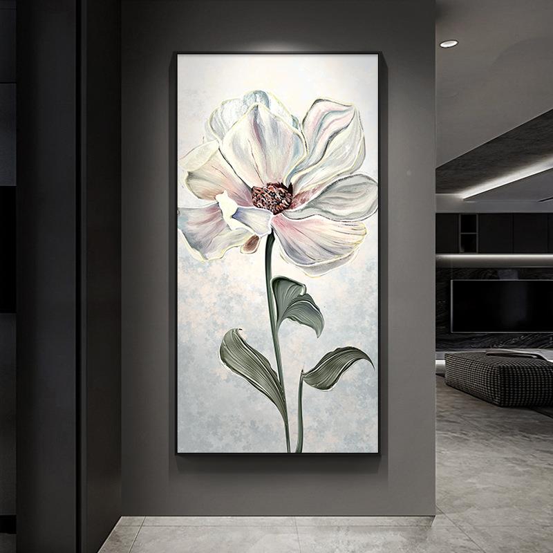 花卉玄关饰画档轻镜花瑶光奢走高廊道竖装版挂画现代简约入户正过