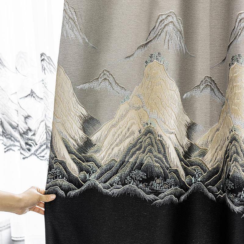 遮光窗中式园2帘02室5新款客厅山水风山居秋暝景画卧中国风纱帘田
