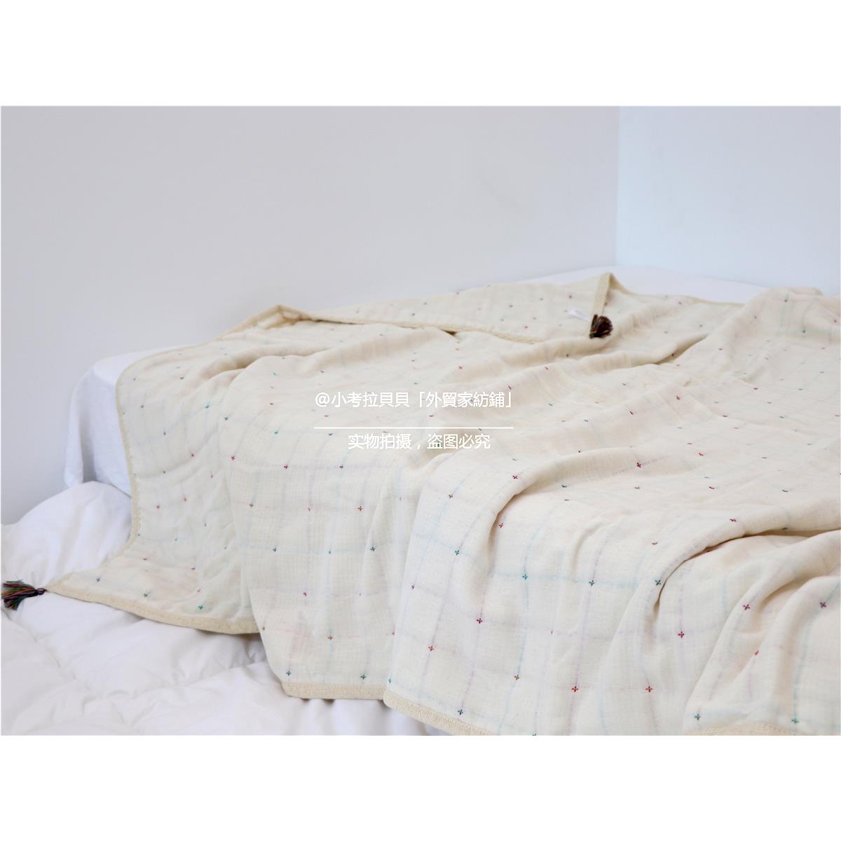 日本本土进口纱线 加厚六层纯棉纱布毯休闲毯空调盖毯 纯手工包边