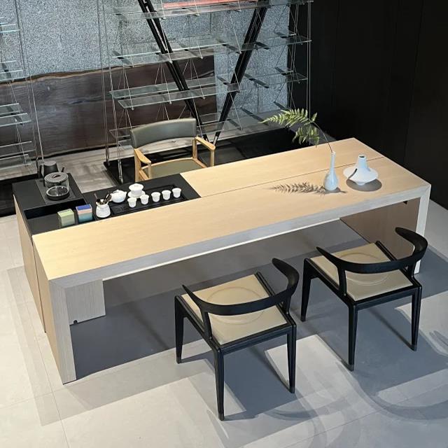 新中式实木茶桌椅组合黑胡桃木茶室办公室家用客厅泡茶台阳台茶桌