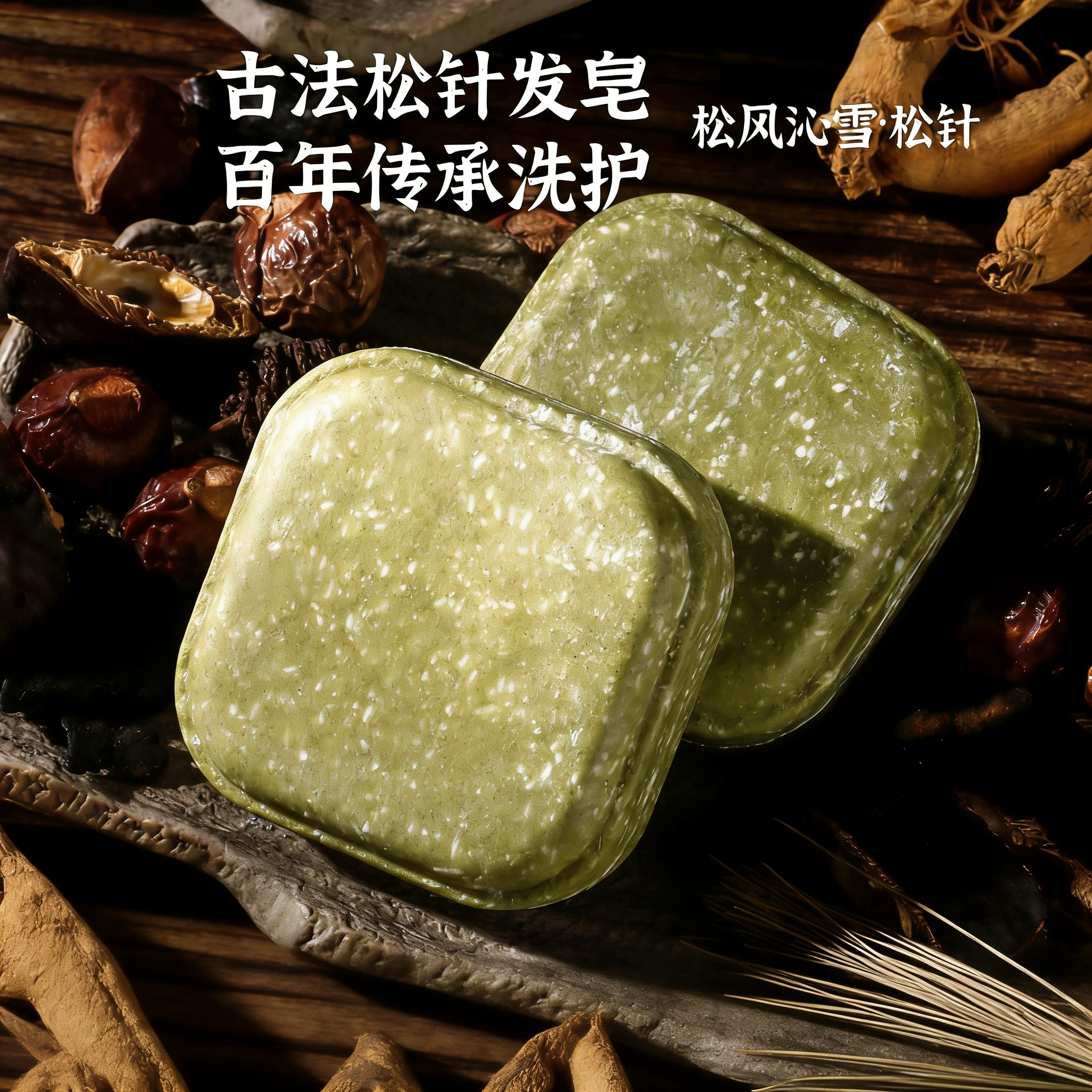 草本松针人参洗发皂古法洗头香皂氨基酸黄芪黄柏植物手工皂洗发饼