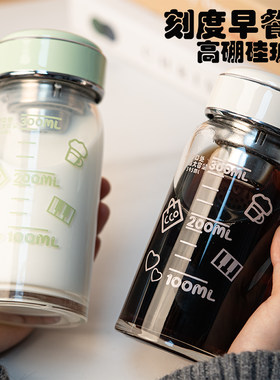 高硼硅玻璃刻度密封微波早餐杯