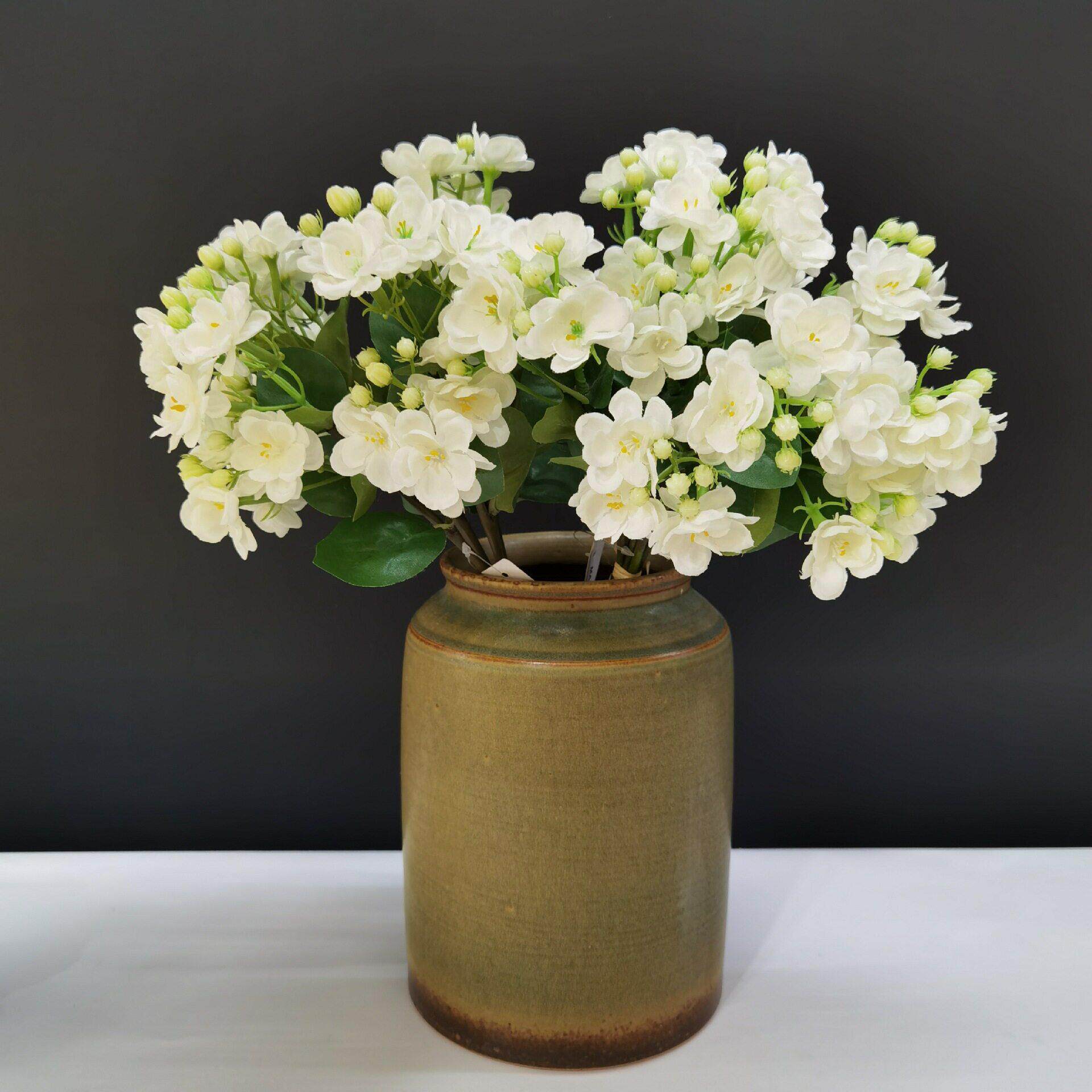 仿真6枝手扎茉莉花白色绢布假花家居摆饰婚庆手捧花摄影道具装饰