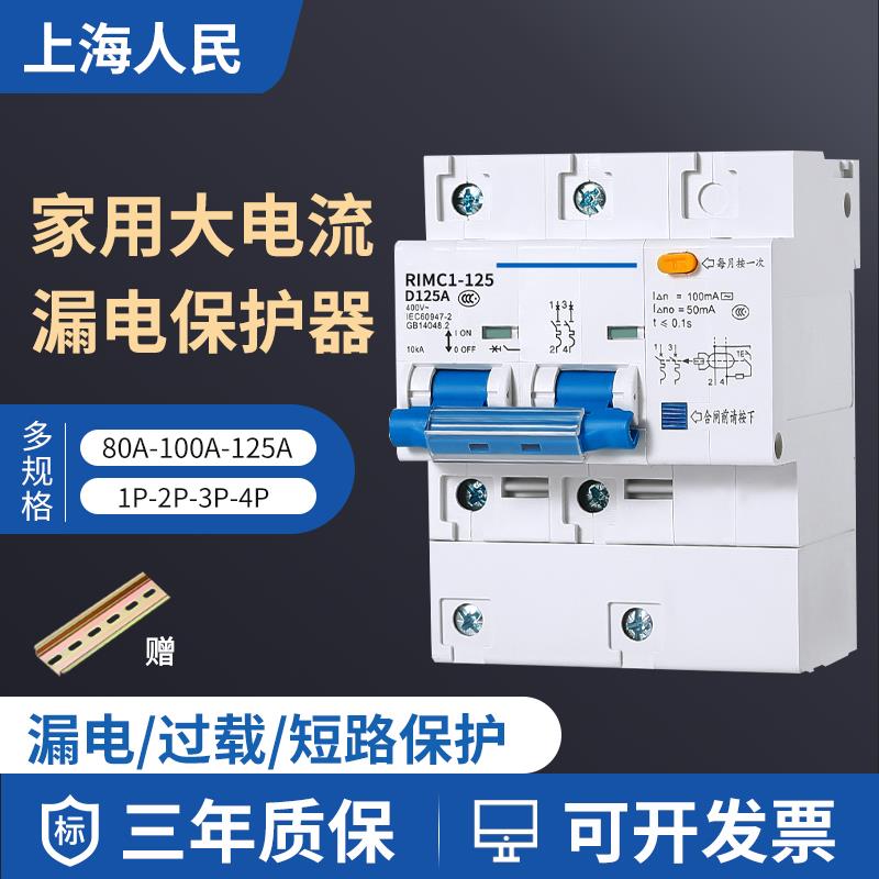 上海人民大功率家用漏保开关DZ47LE漏电保护器2P3P4P80A100A125A