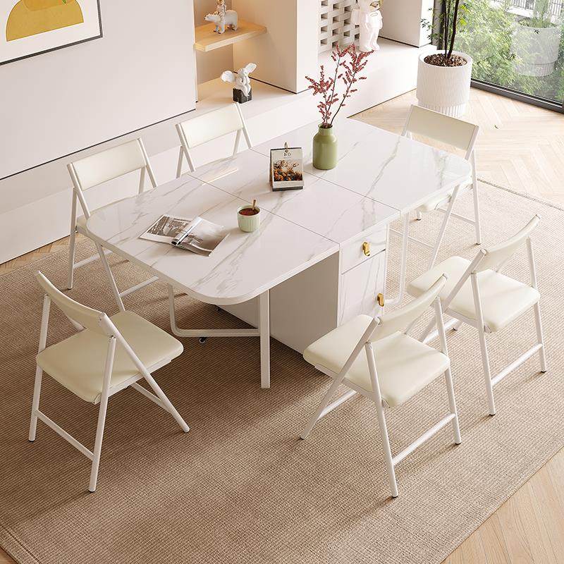 实木折叠餐桌家用小户型可伸缩轻奢岩板餐桌椅组合现代简约吃饭桌