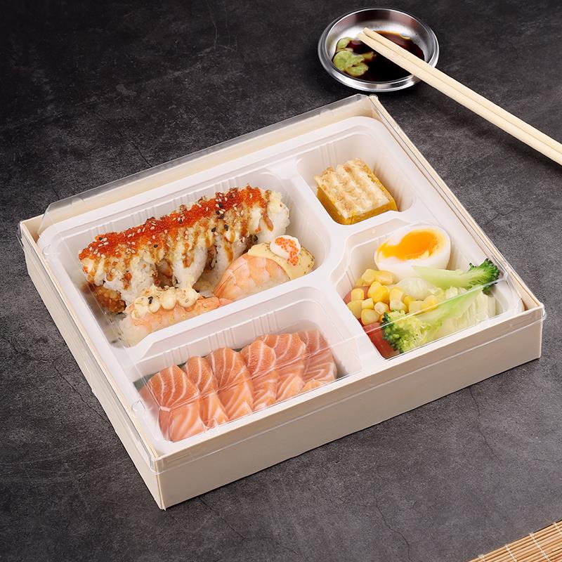 日式便当盒一次性日料定食寿司外送打包盒商务套餐五分格木质餐盒