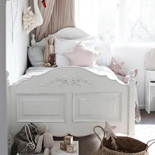 法式 实木儿童床女孩公主床女童侧卧单人床少女双人床主卧大床F04