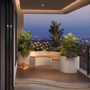 阳台不锈钢花箱户外露台铁艺弧形花槽坐凳金属成品种植箱组合定制