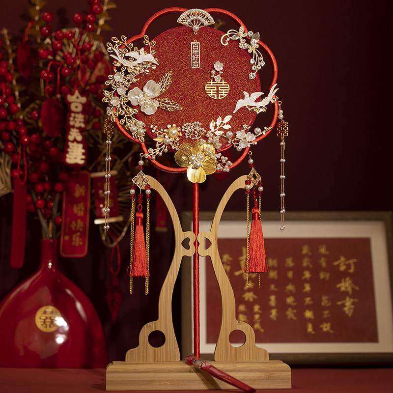 结婚新娘团扇diy材料包手工喜扇古风红色成品中式婚礼秀禾手持扇,家居饰品,工艺扇/团扇/喜扇/折扇,淘宝优惠券,粉丝福利购,淘宝优惠卷