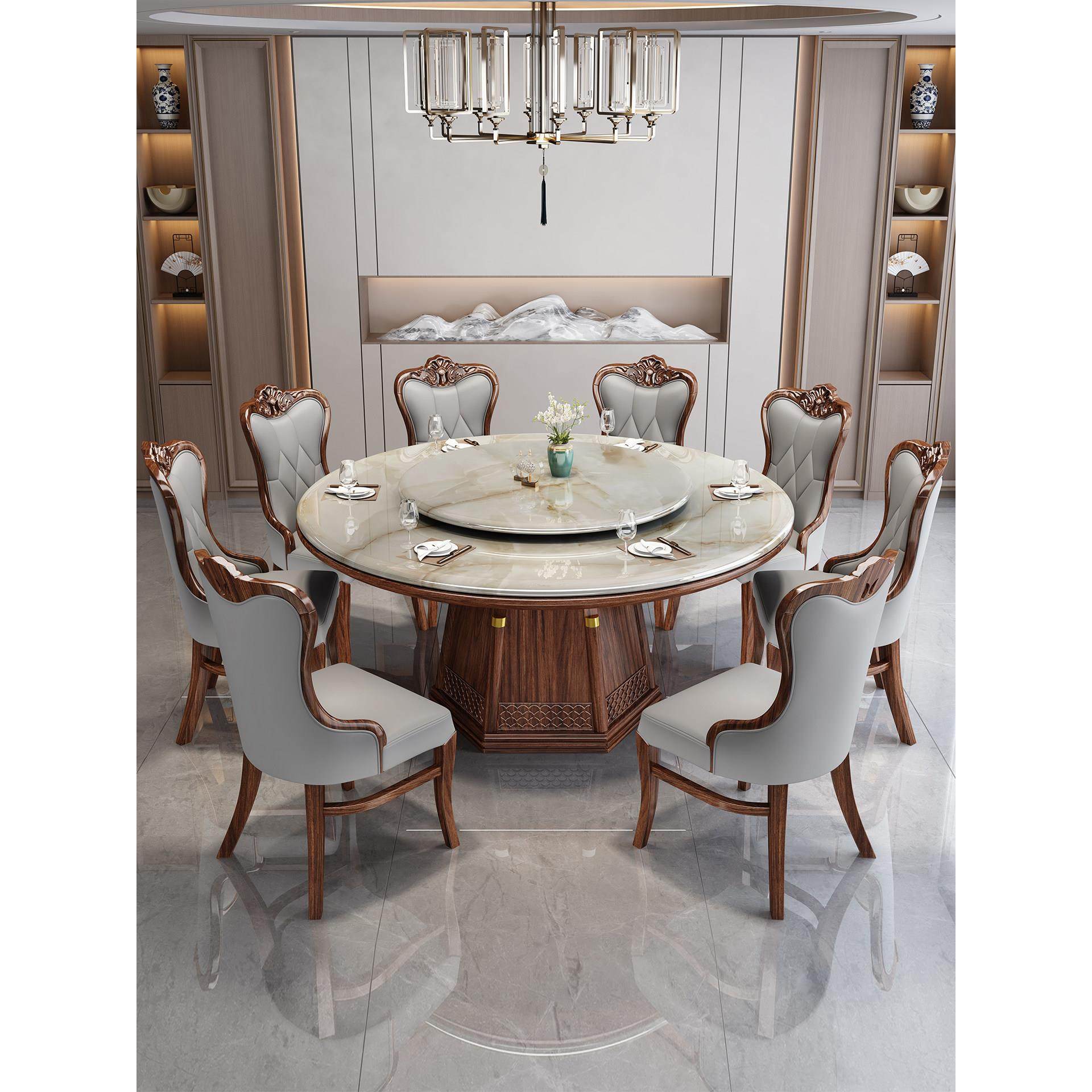 新中式高端大理石餐桌椅组合轻奢家用餐厅别墅电磁炉圆桌实木饭桌,住宅家具,大理石餐桌,淘宝优惠券,粉丝福利购,淘宝优惠卷