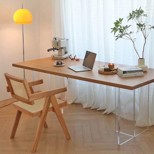 压克力悬浮实木书桌樱桃木学习桌电脑桌客厅沙发后长条桌工作台