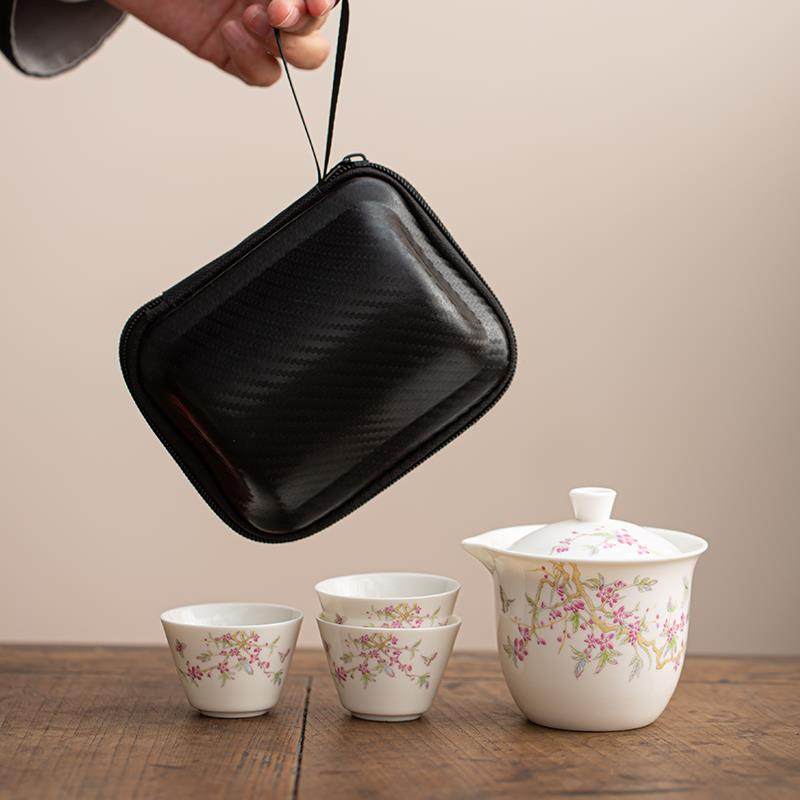 羊脂玉瓷旅行茶具套装一壶三杯便携式快客杯户外露营泡茶壶茶杯,餐饮具,旅行茶具,淘宝优惠券,粉丝福利购,淘宝优惠卷