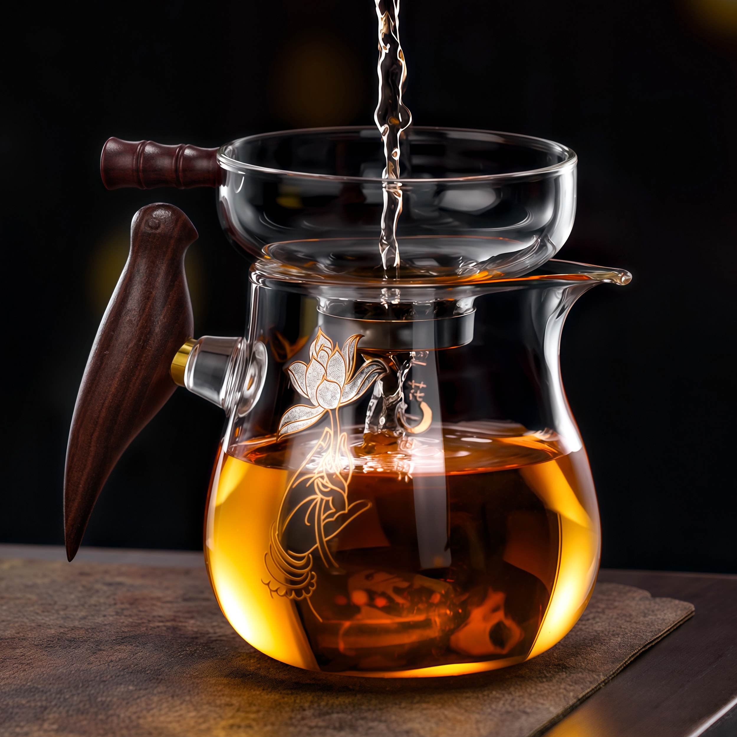 加厚木把玻璃高档公道杯茶漏滤茶器套装过滤分茶器高硼硅耐高温茶