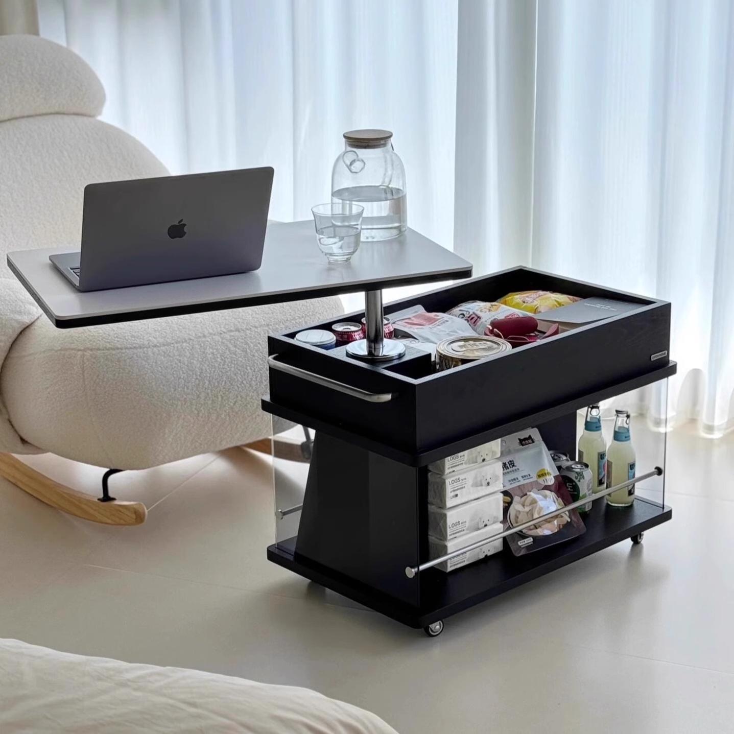 轻奢实木可升降茶几客厅家用小户型阳台茶台桌现代简约移动边柜