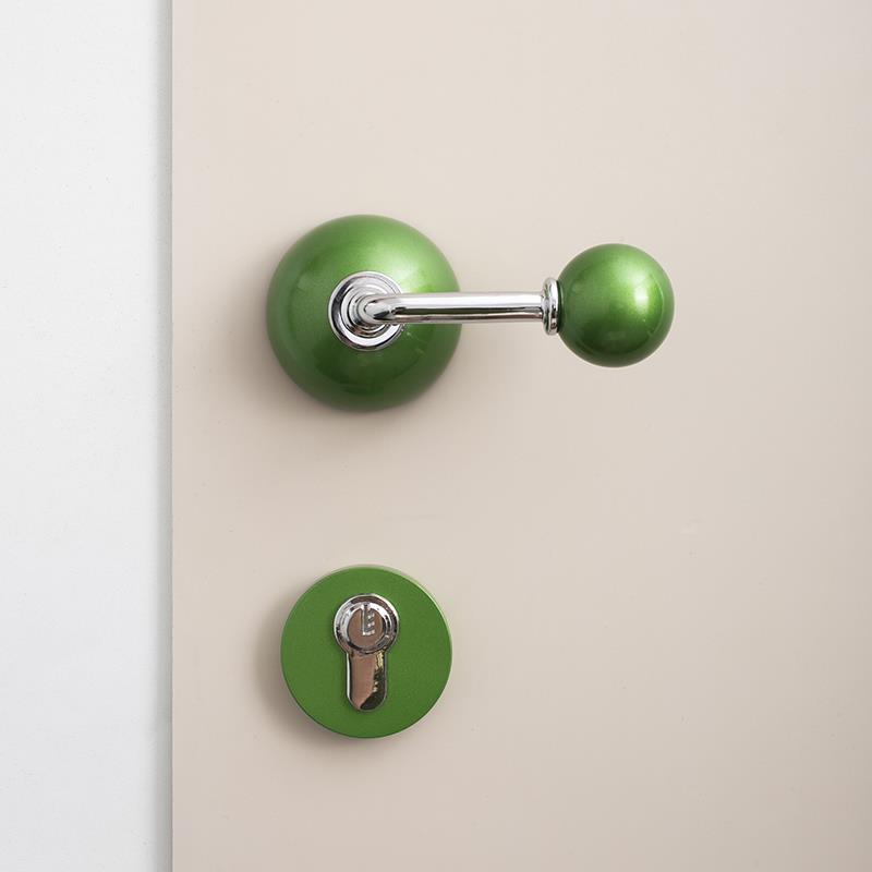 INDOORS中古风绿色黄铜卧室房门锁纯铜静音球形锁具通道锁门把手