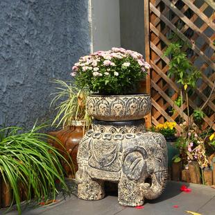 大象门口石雕摆件石墩子底座石鼓门墩动物一对庭院装饰布置花盆