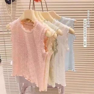 女宝宝可爱甜美上衣 女童洋气背心新款 夏季 儿童木耳边袖 T恤夏装