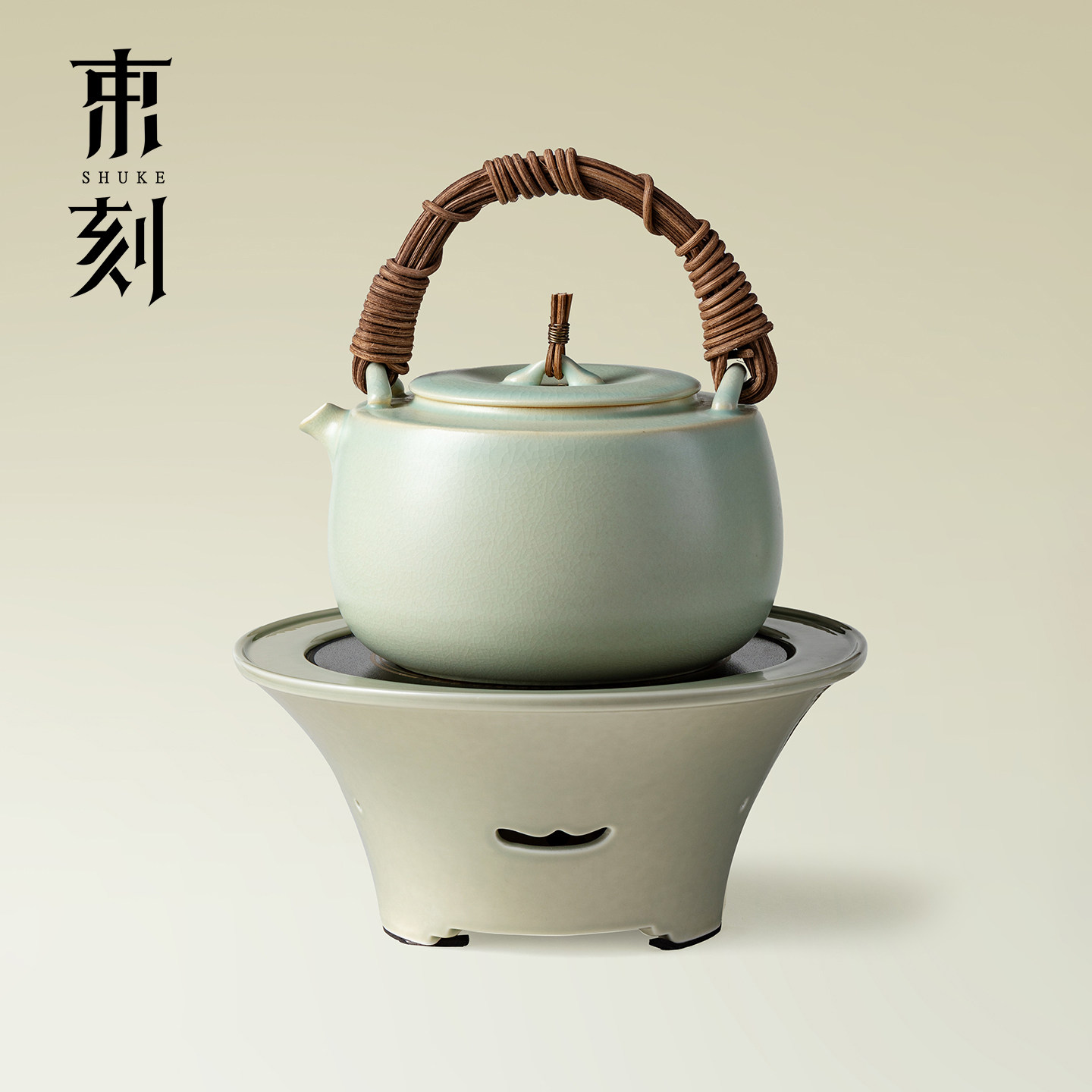 束刻苏打青开片提梁壶电陶炉套装家用越窑青瓷电热炉煮茶器泡茶壶