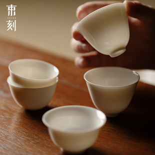 束刻 高端白瓷小茶杯透明薄胎圆口品茗杯茶具喝茶杯闻香杯小单杯