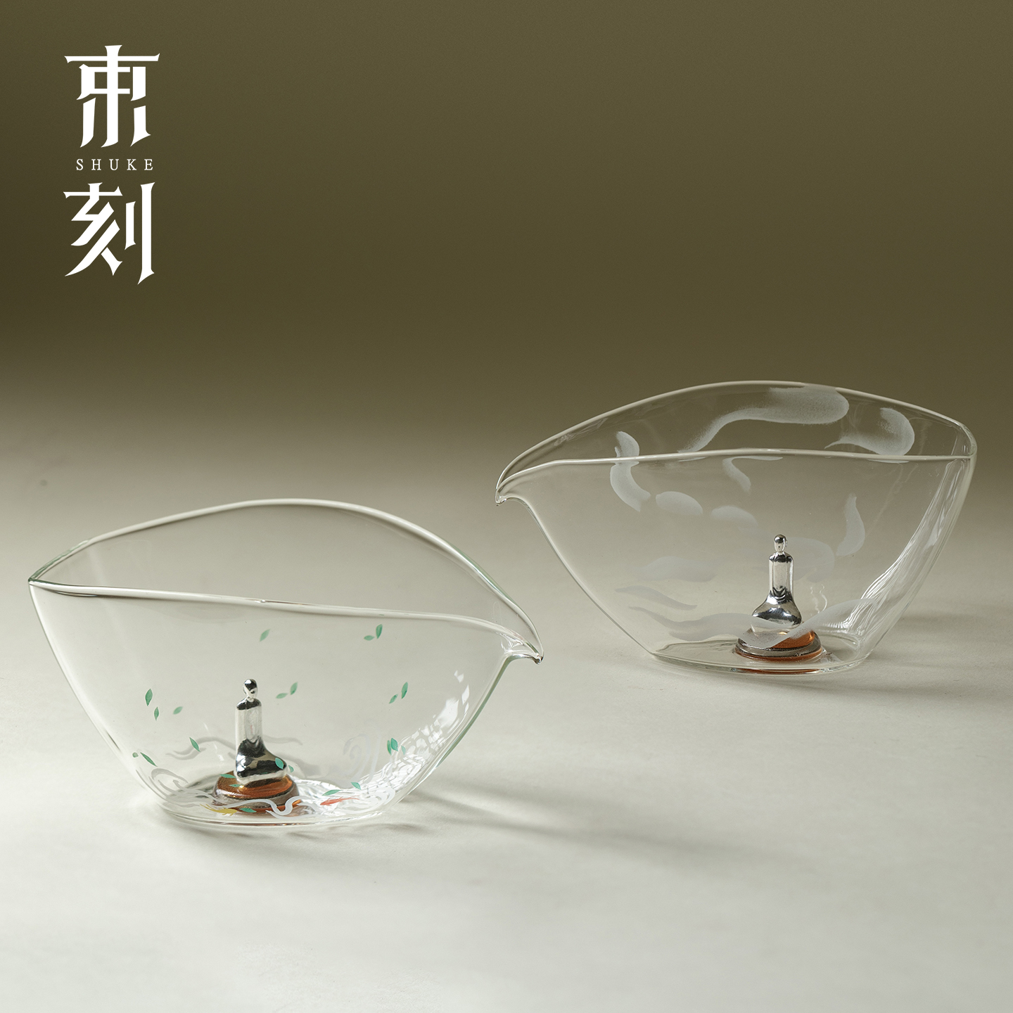 纯银999佛像公道杯高硼硅茶海