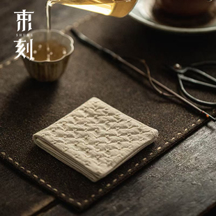 束刻 手工刺子绣茶巾日式棉麻养壶巾桑蚕丝超强吸水抹布茶道配件