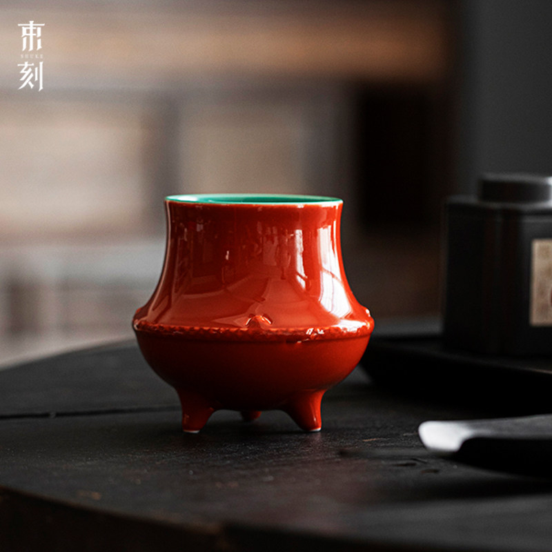 束刻白瓷玉泥松石绿三足水孟建水茶具配件杯洗笔洗茶洗茶渣废水缸