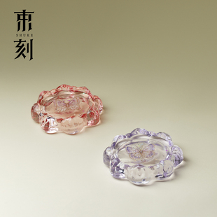 束刻  精致莲花玻璃隔热杯垫主人杯茶杯托茶具配件搁置架茶垫