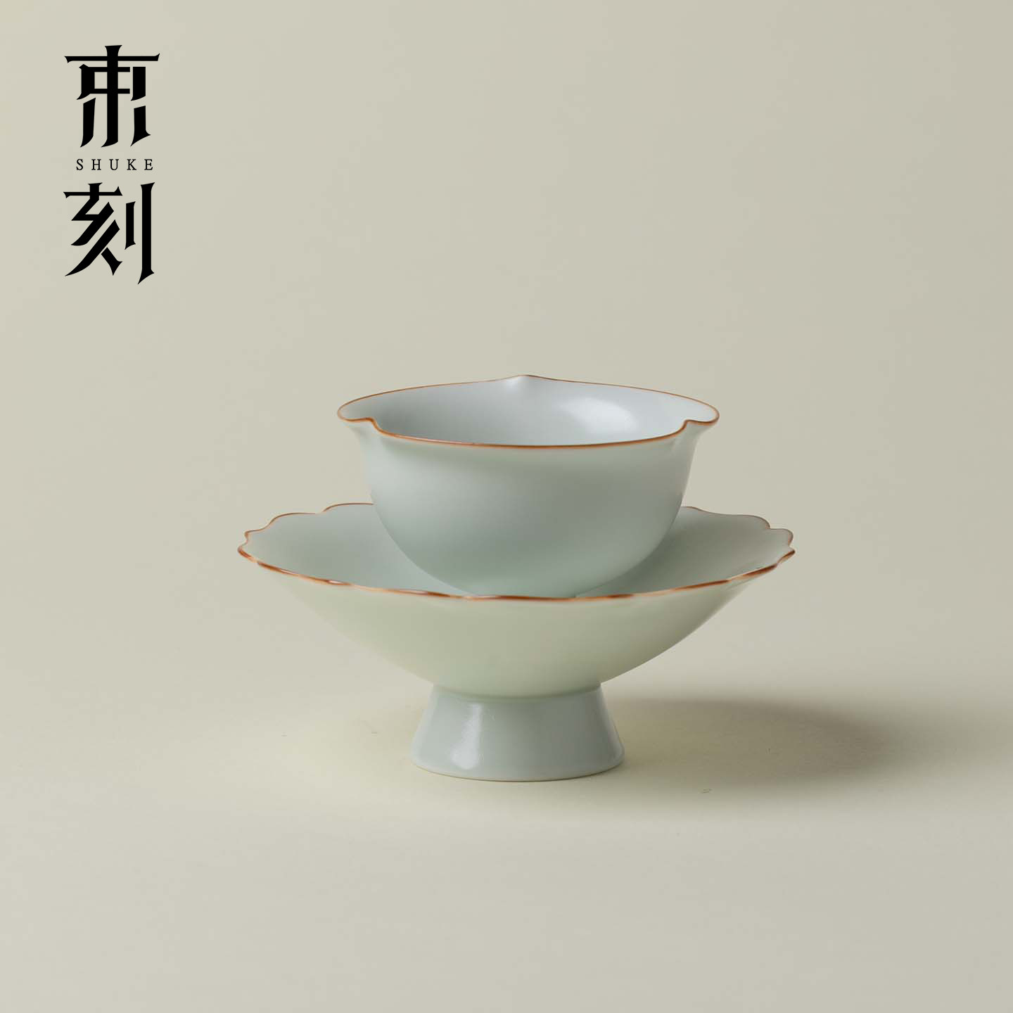 束刻 影青釉仿宋茶盏杯高档手工主人杯带杯托家用个人杯功夫茶杯
