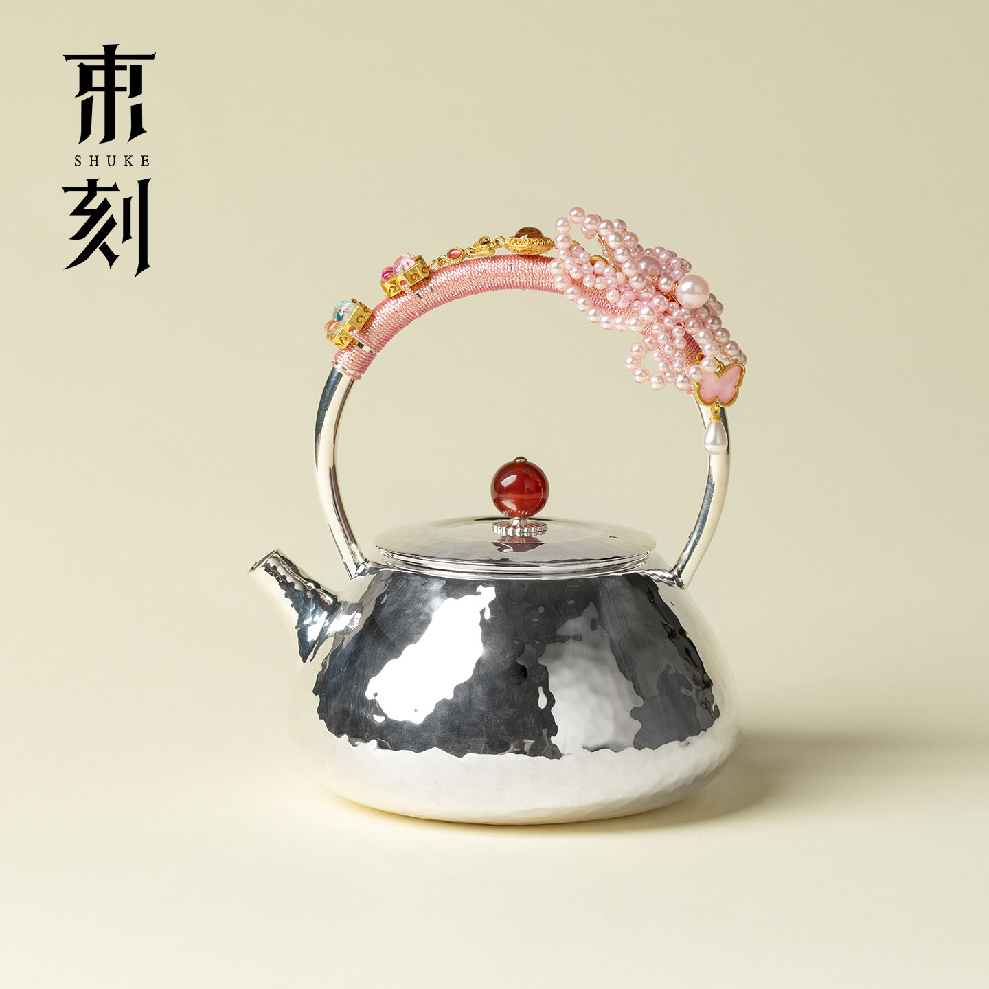 束刻轻奢珍珠蝶编织提梁壶银包铜功夫茶具纯手工一张打烧水泡茶壶